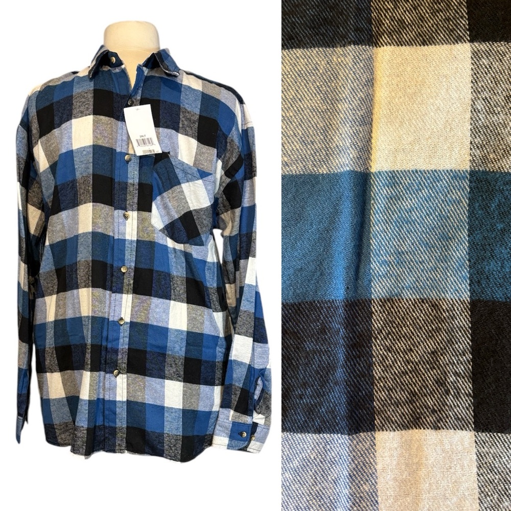 NWT Northpoint 2XLT Blue Black Plaid Cotton Blend Soft Flannel Button Down Shirt